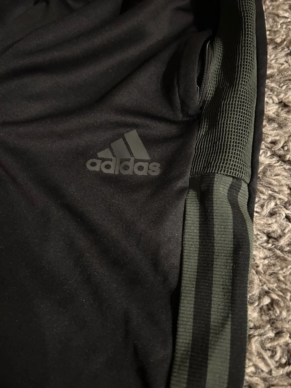 adidas Black Jogger Sweatpants with Olive Accent Stripes